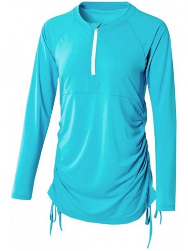 Rash Guards Women's UV Sun Protection Long Sleeve Rash Guard Wetsuit Swimsuit Top - 4002 Blue - C118NEZC68D $32.03