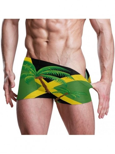 Briefs Graffiti Brazilian Flag Men's Swim Trunks Square Leg Swimsuit Swimwear Boxer Brief - Jamaica Rasta Flag Coconut Tree -...