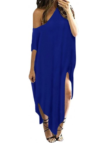 Cover-Ups Women Summer Maxi Long Dress Casual Loose Kaftan Off Shoulder Sundress Beach Cover Up Dress - 1-royal - C518OUHXD3X...
