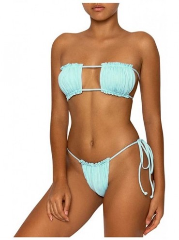 Sets Women's Sexy Micro Bikini Set Bandeau Side Tie Thong Ruched Swimsuit Two Piece Bathing Suit - Mint Green - CW194OS9Y6Q $...