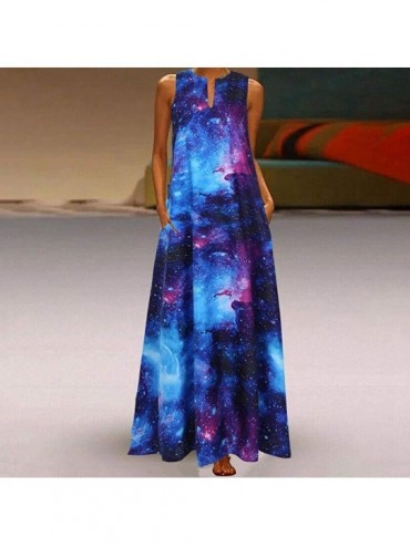 Cover-Ups Women's Sleeveless Long Maxi Dress Boho V Neck Vintage Floral Printed Summer Casual Loose Party Tank Dresses Z3 blu...