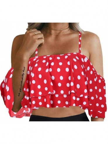 Tops Women Flounce Swimsuit Off Shoulder Ruffled Chic Bikini Tops - Red Dot-1 - CM196507NA3 $30.88
