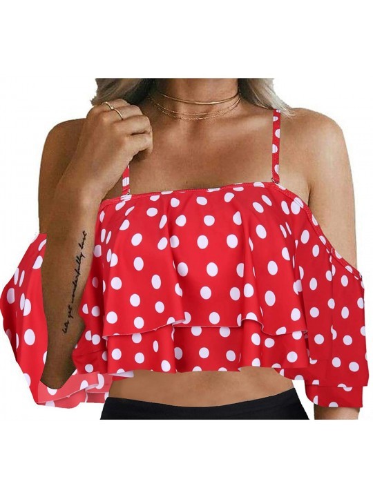 Tops Women Flounce Swimsuit Off Shoulder Ruffled Chic Bikini Tops - Red Dot-1 - CM196507NA3 $15.65
