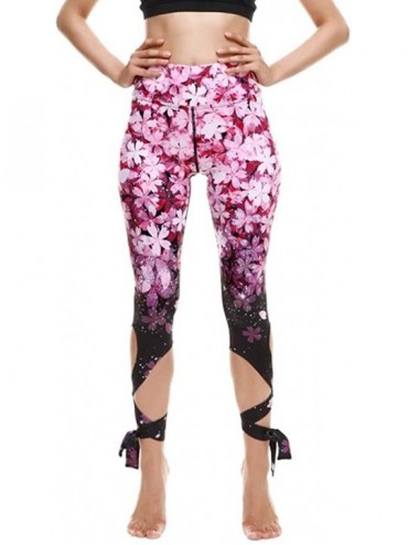 Sets Women's Casual Sports Fitness Running High Waist Print Ballet Strappy Yoga Pants - Hot Pink - CZ198UKXDXL $49.45