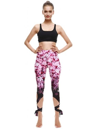 Sets Women's Casual Sports Fitness Running High Waist Print Ballet Strappy Yoga Pants - Hot Pink - CZ198UKXDXL $22.72