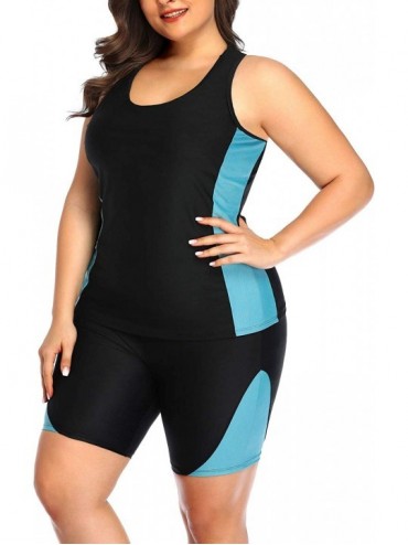 Tankinis Women Plus Size Tankini Swimsuit High Waisted Two Piece Racerback Swimwear - Aqua Blue - C3193TNYEH7 $50.33