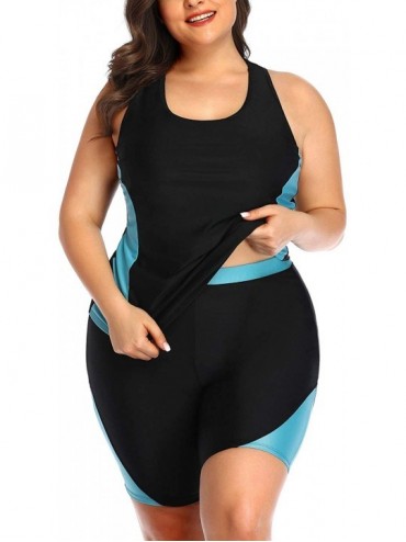 Tankinis Women Plus Size Tankini Swimsuit High Waisted Two Piece Racerback Swimwear - Aqua Blue - C3193TNYEH7 $32.88