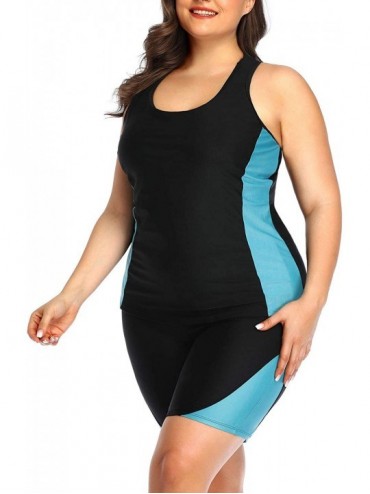 Tankinis Women Plus Size Tankini Swimsuit High Waisted Two Piece Racerback Swimwear - Aqua Blue - C3193TNYEH7 $32.88