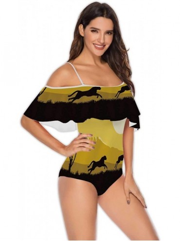 One-Pieces Spring Landscape with Wooden Fence-Women Flounce Swimwear High Waisted Swimsuit Trees S - Multi 31 - CP199E7Z2HM $...