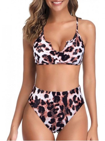 Sets Womens V-Wired High Waisted Cheeky Bikini Set Two Piece Swimsuit - 01_leopard Print - CM196089G5Z $16.47