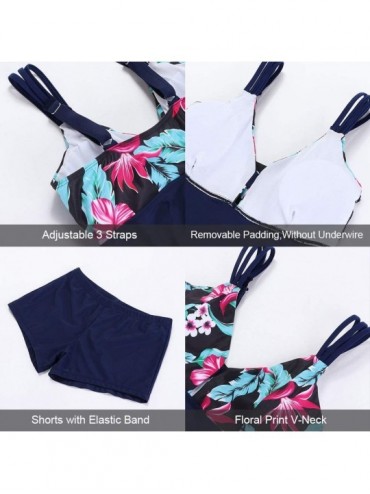 Sets Women's Tankini Swimsuit Floral Print Two Piece Bathing Suit Swimdress Plus Size Swimwear - Swimdress Blue - CY18OQIXSDX...