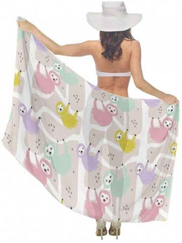 Cover-Ups Women Chiffon Sunscreen Beach Swimsuit Bikini Cover Up Elegant Shawl Wrap - Sloth Animal Cute - CV196SGM9XZ $45.72