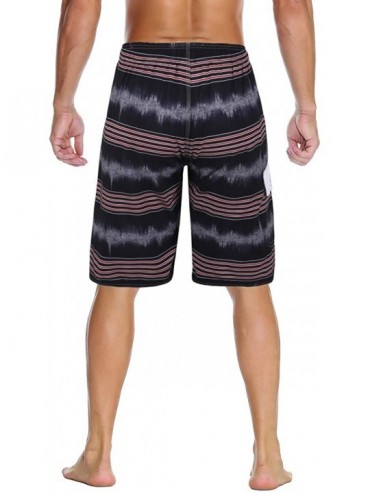 Board Shorts Men's Swim Trunks Colortful Striped Beach Board Shorts with Lining - Black-1 - CJ18KK65GCH $15.51