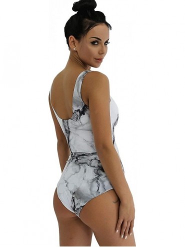 One-Pieces Women's One Piece Cactus Print V Neck Backless Monokini Bathing Suits - 4-grey - C4194L5LO8K $21.07