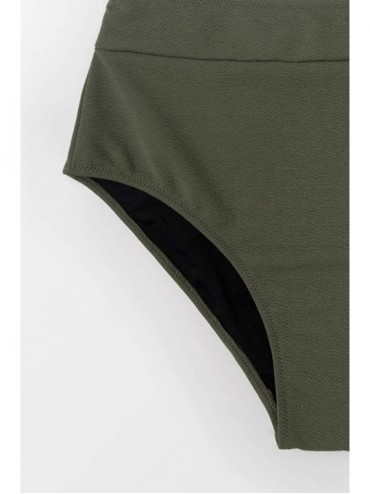 Sets Women's High Waist Bikini Set Scalloped Adjustable Padded Two Piece Swimsuits - Green - CT18T8RIOMZ $26.82