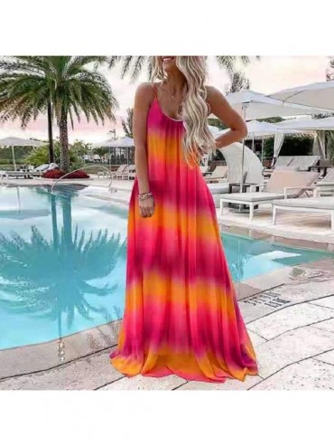 Cover-Ups Womens Sleeveless Boho Gradient Maxi Dresses Low-Cut Crew Neck Summer Casual Sundress Tie-Dye Baggy Floor-Length Dr...