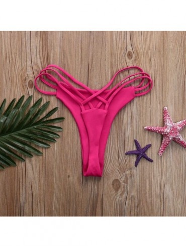 Bottoms Women Sexy Bottoms Swimsuit Bikini Swimwear Cheeky Thong V Swim Trunks ins Style - Hot Pink - CO18OLWI53T $9.28