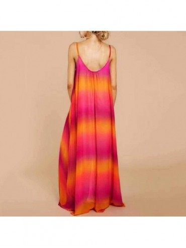 Cover-Ups Womens Sleeveless Boho Gradient Maxi Dresses Low-Cut Crew Neck Summer Casual Sundress Tie-Dye Baggy Floor-Length Dr...