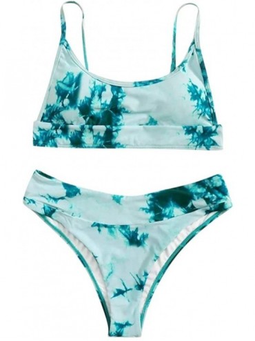 Sets Sexy Tie-dye Bandeau Top High Waisted Thong Bikini Set Swimwear Bathing Suit Summer for Women - Blue - CA199Y2T0YX $31.95