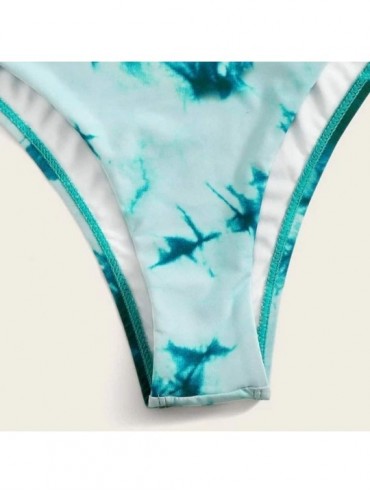 Sets Sexy Tie-dye Bandeau Top High Waisted Thong Bikini Set Swimwear Bathing Suit Summer for Women - Blue - CA199Y2T0YX $15.54
