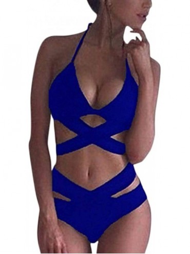 Sets Women Swimsuits Criss Cross High Waisted Two Piece Biniki Set Bathing Suits Swimwear Beachwear - X-blue - CS196599MYH $3...