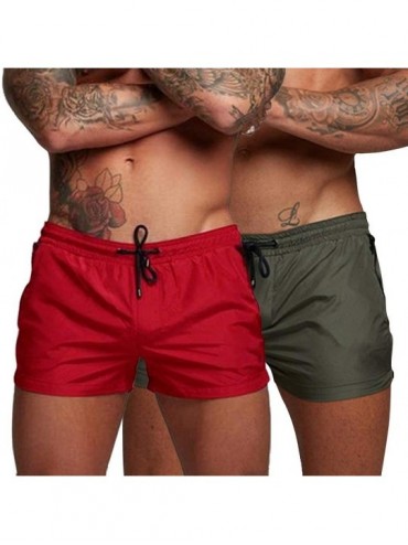Board Shorts Mens Running Shorts-Swim Trunks-Quick Dry Swim Shorts for Gym Workout Jogging with Zipper Pockets - Red and Gree...