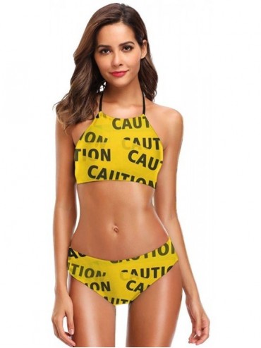 Sets Caution Tape Women's Two Piece Solid Elastic String Sexy Bikini Set Swimsuits - Black - C418UN9H47M $53.31