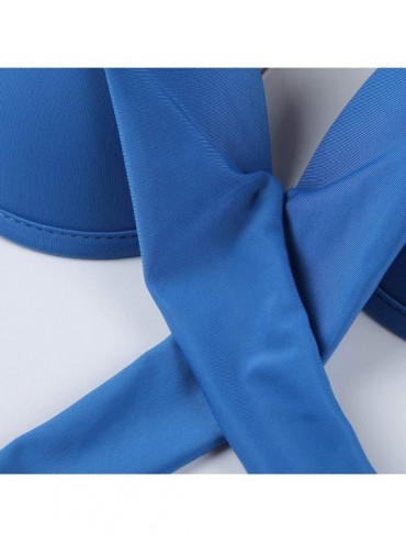 Sets Women Bikini Two Piece Lace Up Criss Cross Solid Color Bandage Swimsuit - Blue - C618SSX9AOI $14.14