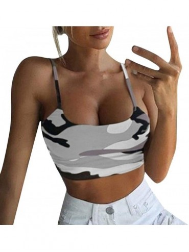 Sets 2020 Summer Womens Camisole Sleeveless Striped Button Camis Spaghetti Strappy Bowknot Crop Tank Tops Vests 0406 Gray - C...