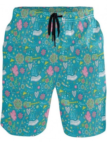 Board Shorts Men's Quick Dry Swim Trunks with Pockets Beach Board Shorts Bathing Suits - Music Instruments Floral Elements 60...