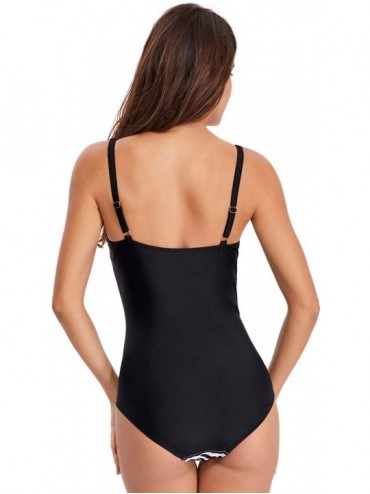 One-Pieces Women's one-Piece Swimsuit- Sexy Backless Striped Print Pleated Belly Bikini one-Piece Swimsuit - Black Strips - C...