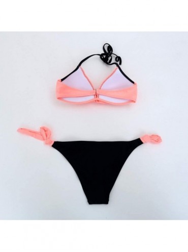 Tankinis Women's Swimsuit Halter Halter Strap Solid Print Bikini Set(O-Watermelon Red-M) - O-watermelon Red - CA196U56W4E $12.95