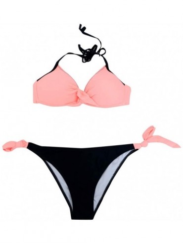 Tankinis Women's Swimsuit Halter Halter Strap Solid Print Bikini Set(O-Watermelon Red-M) - O-watermelon Red - CA196U56W4E $12.95