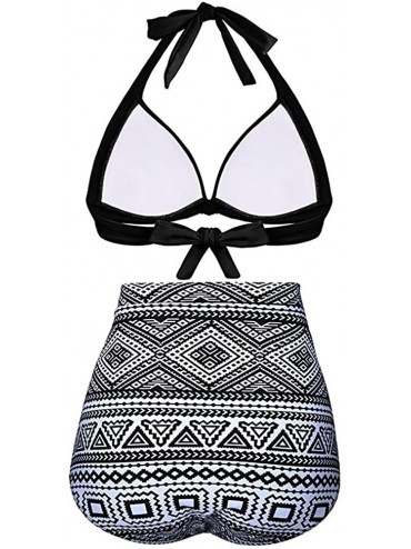 Sets Women High Waisted Bikinis Halter Bandage Swimuit Retro Print Two Piece Bathing Suits Bikini Set - Gray B - CF19585LUHW ...
