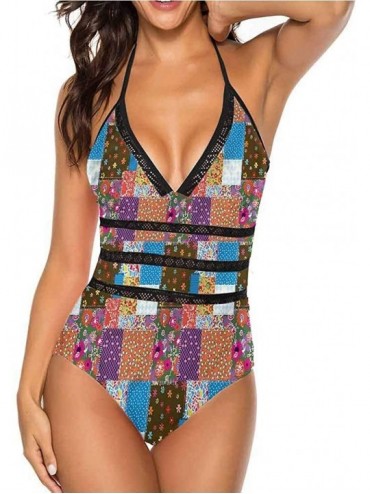 Tops High Cut Bikini Set Swimsuit Diagonal Checks Pattern Adjustable to Fit Anyone - Multi 10 - C1190AUOZTC $79.69