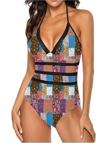 Tops High Cut Bikini Set Swimsuit Diagonal Checks Pattern Adjustable to Fit Anyone - Multi 10 - C1190AUOZTC $35.52