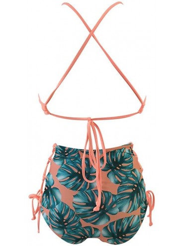 Sets Women African Backless Bikini High Waist Tankini Patterned Strap Swimsuit Set - Pink - CH18STRMCGW $28.22