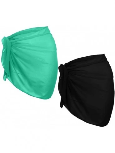 Cover-Ups 2 Pack Women Chiffon Sarong Cover Up Beach Wrap Swimsuit for Vocation - Black+light Green Short - CT1906HH8I8 $18.54