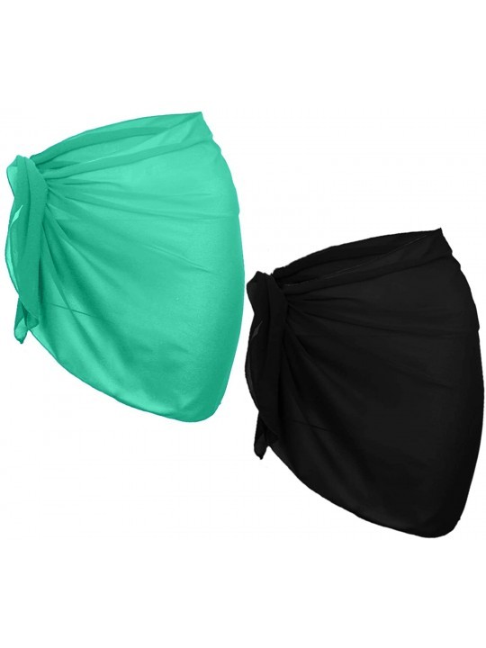 Cover-Ups 2 Pack Women Chiffon Sarong Cover Up Beach Wrap Swimsuit for Vocation - Black+light Green Short - CT1906HH8I8 $7.32