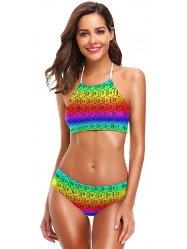 Sets Panda Cute Bikini Swimsuit Womens High Neck Halter Two Piece Bathing Suit - Honeycomb Periodic Table Rainbow - CF18RMX8L...