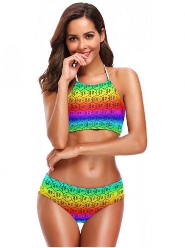 Sets Panda Cute Bikini Swimsuit Womens High Neck Halter Two Piece Bathing Suit - Honeycomb Periodic Table Rainbow - CF18RMX8L...