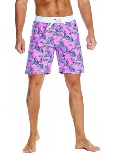 Board Shorts Men's Swim Trunks Water Sport Printed Quick Dry Drawsting - Light Purple Printed - CX18D79Y3U2 $35.13