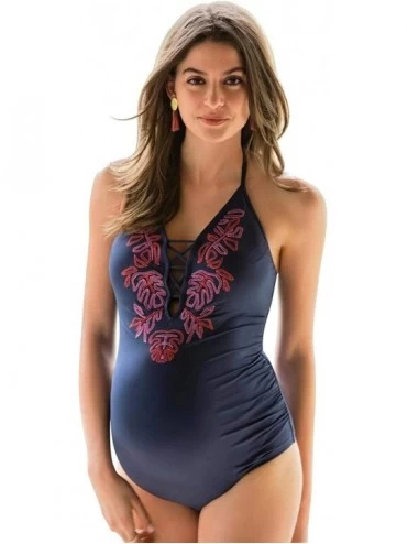 Sets Maternity Swimsuits One Piece Bathing Suit Pregnancy Swimwear for Pregnant Women - Embroidery-navyblue - C419CMLGED4 $40.84