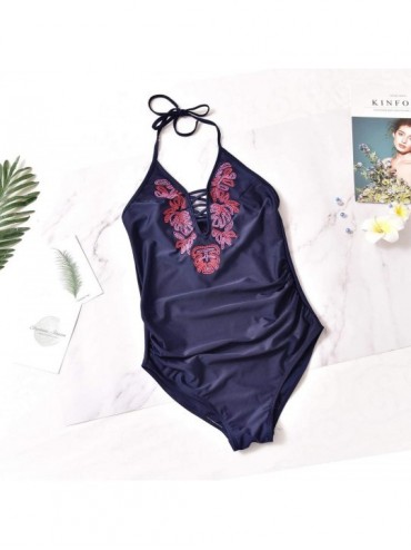 Sets Maternity Swimsuits One Piece Bathing Suit Pregnancy Swimwear for Pregnant Women - Embroidery-navyblue - C419CMLGED4 $26.68