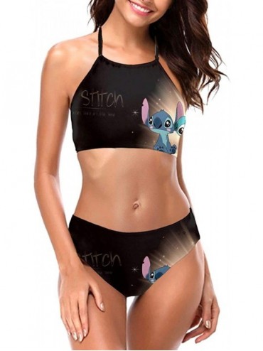 Sets Women's Two Piece Bikini Lilo and Stitch Swimsuits Fashion Halter Tie Bathing Suits - Black - CI196OCAADR $46.08
