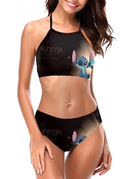 Sets Women's Two Piece Bikini Lilo and Stitch Swimsuits Fashion Halter Tie Bathing Suits - Black - CI196OCAADR $46.08