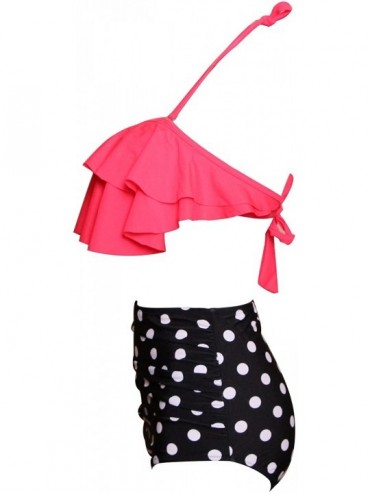 Sets Swimsuit Swimwear for Women Affordable Summer Vintage Bikini Beachwear Cover Up - 18227 Red Top Polka Dot Bottom - CM18D...