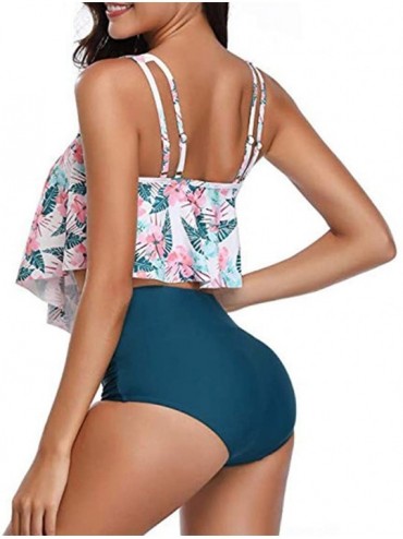 Sets Swimsuits for Women Tummy Control Two Piece Bathing Suit Ruffled Top with High Waisted Bottom Bikini Tankini Set - 013-b...