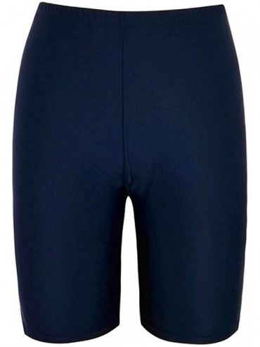 Bottoms Women's Long Board Shorts High Waist Swim Bottom Solid Boy Leg Swim Bottom Active Sport Pants - Navy - CU18QECHX2O $2...