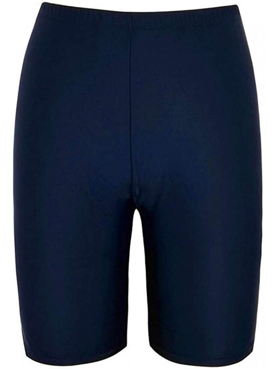 Bottoms Women's Long Board Shorts High Waist Swim Bottom Solid Boy Leg Swim Bottom Active Sport Pants - Navy - CU18QECHX2O $9.98